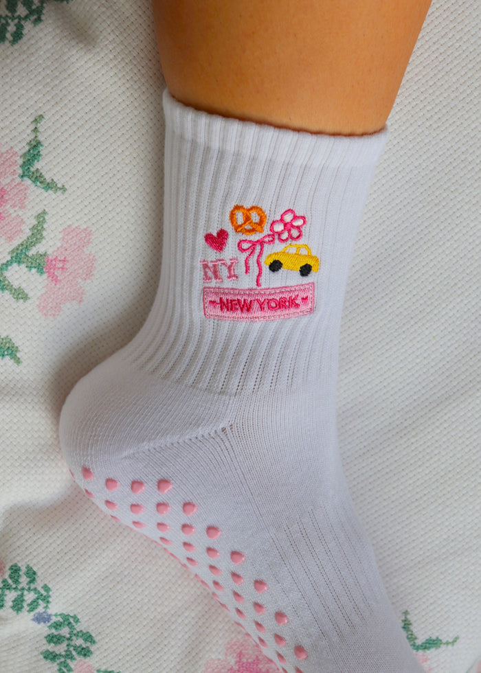 White NY Themed Grip Socks