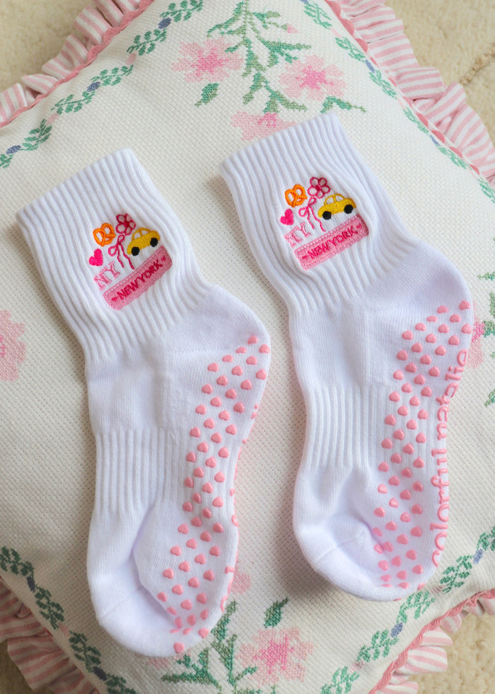 White NY Themed Grip Socks