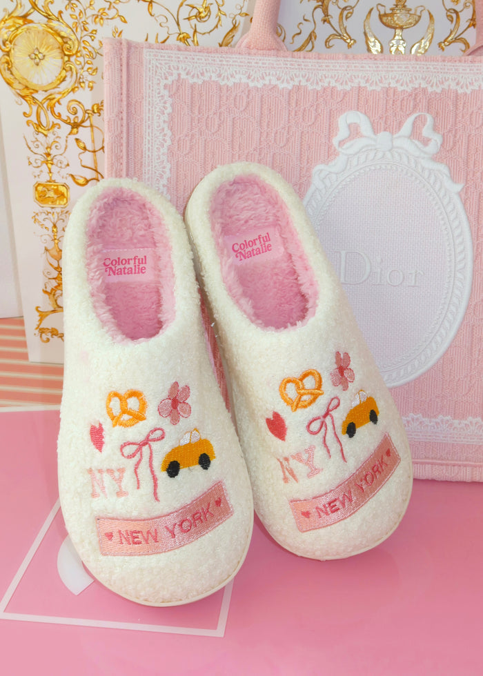 White NY Themed Slippers