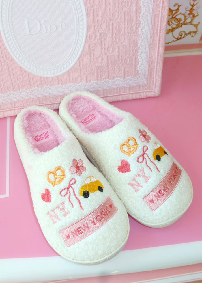 White NY Themed Slippers
