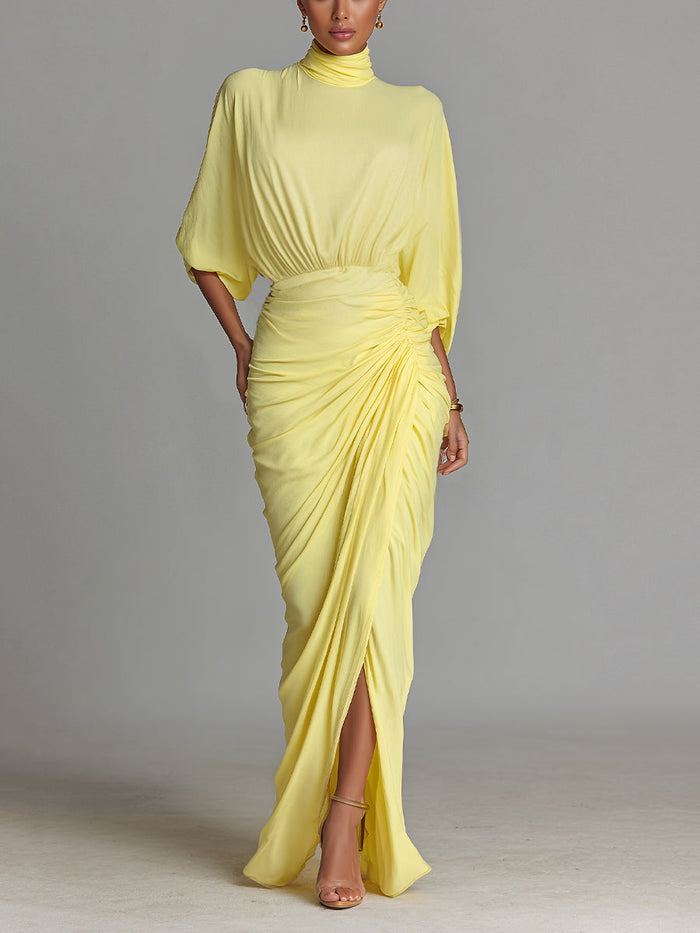 Women's Bright Yellow Drape Comfortable Blended Maxi Dress MDA2811G6I