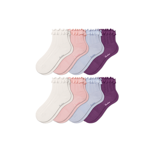 Youth Ruffle Rib Quarter Sock 8-Pack