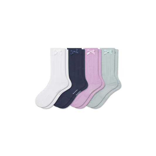 Youth Textured Bow Calf Sock 4-Pack